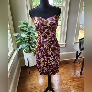 Lucy Love purple cheetah print strapless dress Size L w/ POCKETS